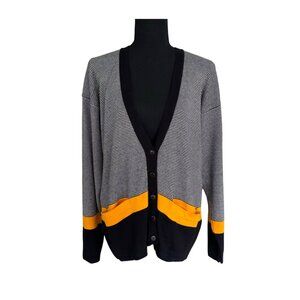 Vintage Michelle Stuart Women's Black and White Striped Cardigan - Size Medium